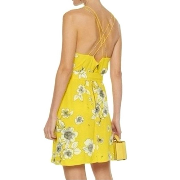 NWT Alice + Olivia Susana Yellow Floral Wrap Mini Dress Begonia Citrus Sz 10 - Picture 3 of 15